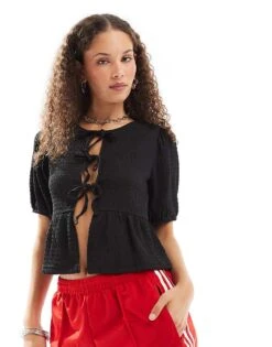 Noisy May Tie Front Top In Black For Women -Noisy May Shop 207121490 1 black 1