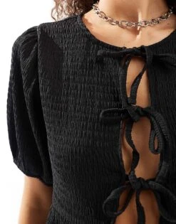 Noisy May Tie Front Top In Black For Women -Noisy May Shop 207121490 3