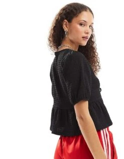 Noisy May Tie Front Top In Black For Women -Noisy May Shop 207121490 4