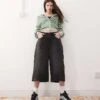 Noisy May Denim Culottes In Washed Black For Women