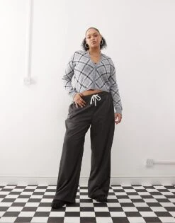 Noisy May Curve Wide Leg Trouser With Side Stripe In Charcoal For Women Dgm -Noisy May Shop 207226631 4