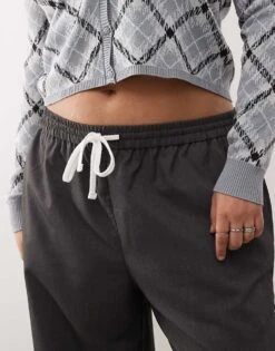 Noisy May Curve Wide Leg Trouser With Side Stripe In Charcoal For Women Dgm -Noisy May Shop 207226631 5