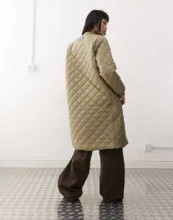 Noisy May Quilted Longline Jacket In Sage For Women Green -Noisy May Shop 207372355 4