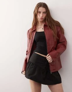 Noisy May Oversized Faux Leather Racer Jacket In Red For Women -Noisy May Shop 207372381 1 red 1