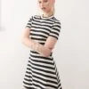 Noisy May Short Sleeve Skater Dress In Black & White Stripe For Women Birch Black