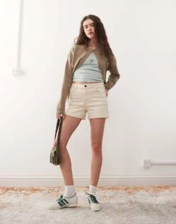 Noisy May Moni High Waisted Denim Shorts In Cream For Women