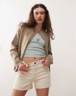 Noisy May Moni High Waisted Denim Shorts In Cream For Women -Noisy May Shop 207372422 3