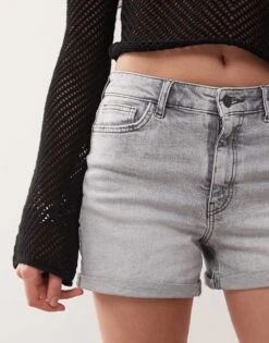 Noisy May Moni High Waisted Denim Shorts In Light Grey For Women -Noisy May Shop 207372431 4
