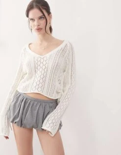 Noisy May Open Knit Ruched Side Top In Off White For Women -Noisy May Shop 207372470 1 white 1