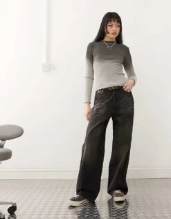 Noisy May Ribbed Long Sleeve Lettuce Edge Top In Grey Fade For Women -Noisy May Shop 207372485 3