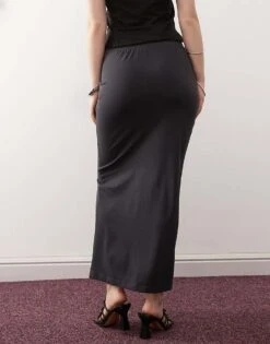Noisy May Twist Front Maxi Skirt With Split Hem In Dark Grey For Women -Noisy May Shop 207372499 4