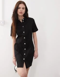 Noisy May Short Sleeve Denim Mini Dress In Black For Women Black Denim