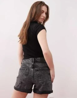 Noisy May Moni High Waisted Denim Short In Dark Grey Wash For Women -Noisy May Shop 207372525 5