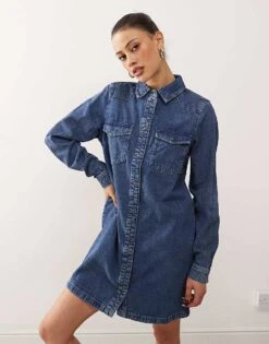 Noisy May Long Sleeve Denim Dress In Mid Blue For Women 9 Noisy May Long Sleeve Denim Dress In Mid Blue For Women -Noisy May Shop 207372574 1 midblue 1