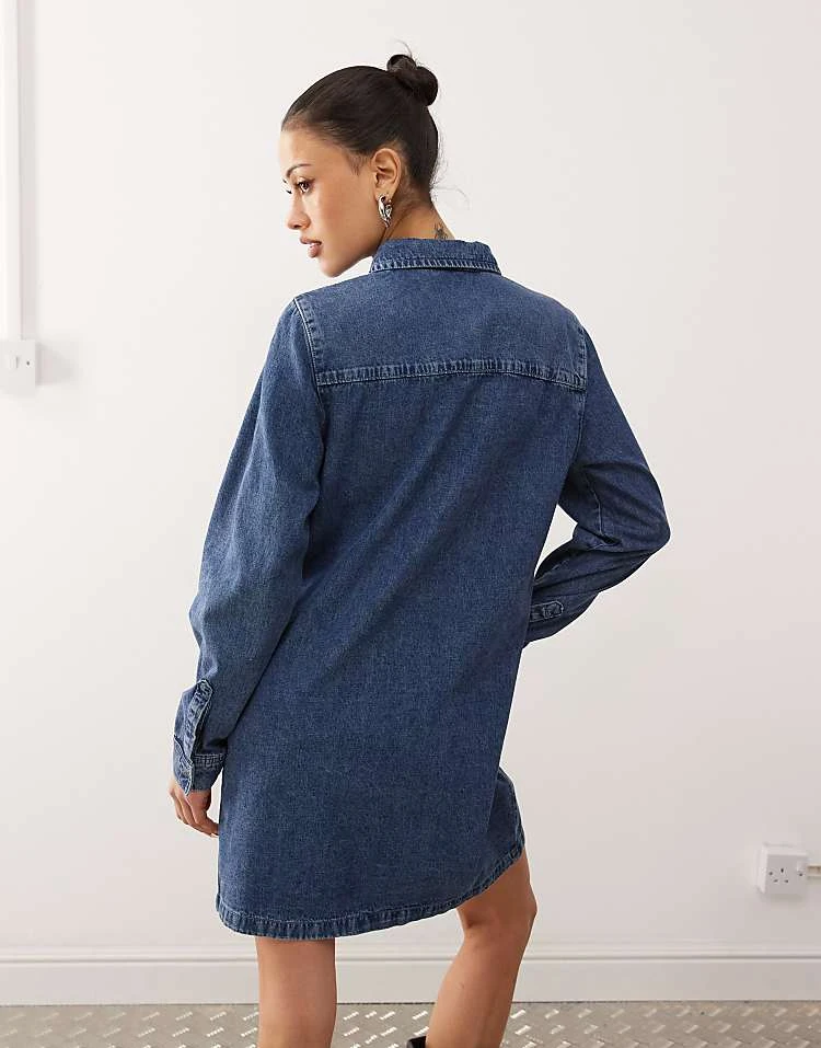 Noisy May Long Sleeve Denim Dress In Mid Blue For Women 2 Noisy May Long Sleeve Denim Dress In Mid Blue For Women - Image 2
