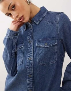 Noisy May Long Sleeve Denim Dress In Mid Blue For Women 7 Noisy May Long Sleeve Denim Dress In Mid Blue For Women -Noisy May Shop 207372574 3