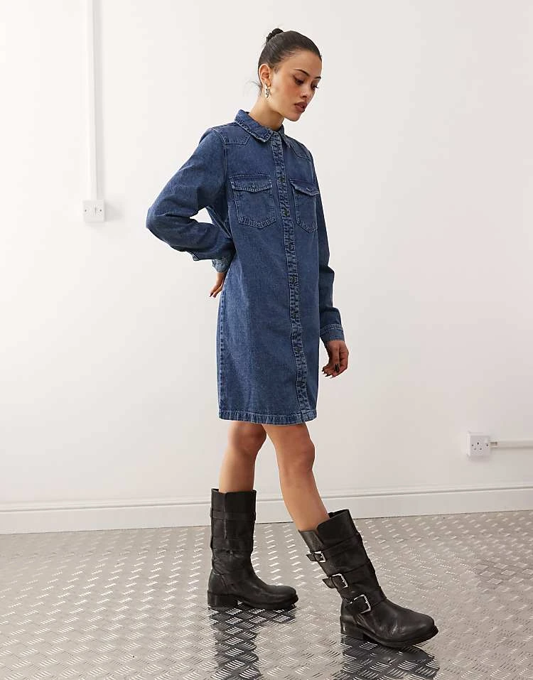 Noisy May Long Sleeve Denim Dress In Mid Blue For Women 4 Noisy May Long Sleeve Denim Dress In Mid Blue For Women - Image 4
