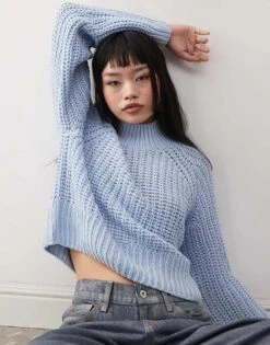 Noisy May High Neck Cropped Knitted Jumper In Light Blue For Women -Noisy May Shop 207372575 1 lightblue 1