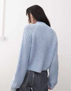 Noisy May High Neck Cropped Knitted Jumper In Light Blue For Women -Noisy May Shop 207372575 3