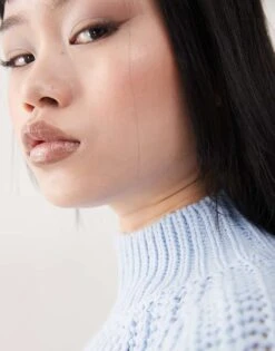 Noisy May High Neck Cropped Knitted Jumper In Light Blue For Women -Noisy May Shop 207372575 4