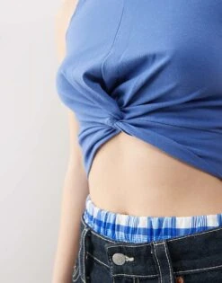 Noisy May Twist Front Crop Top In Blue For Women -Noisy May Shop 207372611 3