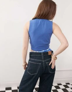 Noisy May Twist Front Crop Top In Blue For Women -Noisy May Shop 207372611 4