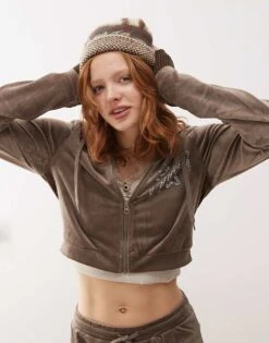 Noisy May Velour Co-ord In Mink