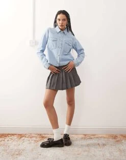 Noisy May Denim Shirt In Light Wash Blue For Women Light Blue -Noisy May Shop 207372644 1 lightblue 1