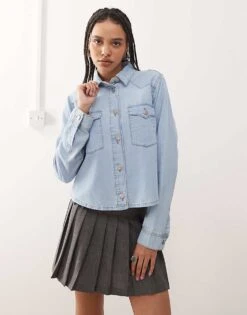 Noisy May Denim Shirt In Light Wash Blue For Women Light Blue -Noisy May Shop 207372644 3