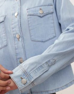Noisy May Denim Shirt In Light Wash Blue For Women Light Blue -Noisy May Shop 207372644 4