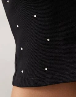 Noisy May Rhinestone Ribbed Tank Top In Black For Women -Noisy May Shop 207372676 4