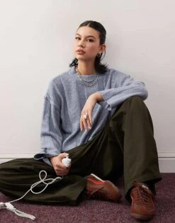 Noisy May Textured Knitted Jumper In Grey Blue For Women Dutch Blue -Noisy May Shop 207372692 3