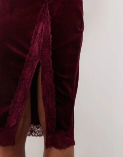 Noisy May Velour Midi Slip Dress In Burgundy For Women -Noisy May Shop 207372777 4