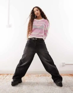 Noisy May Open Knit Jumper In Pink Stripe For Women -Noisy May Shop 207372852 2