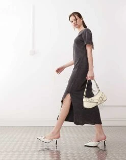 Noisy May Midaxi Split T-shirt Dress In Washed Grey For Women Dark Grey -Noisy May Shop 207372860 1 darkgrey 1