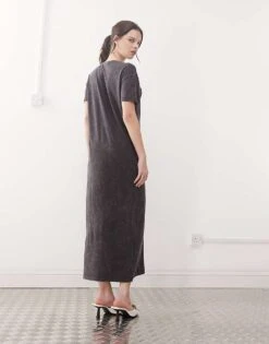 Noisy May Midaxi Split T-shirt Dress In Washed Grey For Women Dark Grey -Noisy May Shop 207372860 3