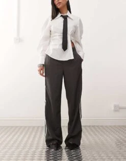 Noisy May Wide Leg Trouser With Side Stripe In Charcoal For Women Grey -Noisy May Shop 207372916 1 grey 1