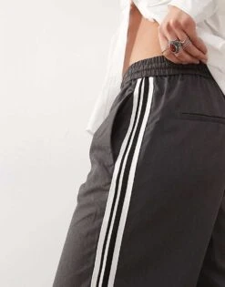 Noisy May Wide Leg Trouser With Side Stripe In Charcoal For Women Grey -Noisy May Shop 207372916 4