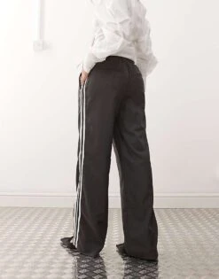 Noisy May Wide Leg Trouser With Side Stripe In Charcoal For Women Grey -Noisy May Shop 207372916 5