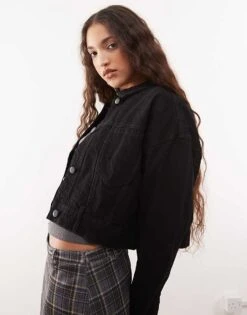 Noisy May Cropped Denim Jacket In Black For Women Black Denim
