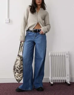 Noisy May Andy Low Rise Wide Leg Jeans In Mid Blue Wash For Women Medium Blue Denim -Noisy May Shop 207376574 1 mediumbluedenim 1