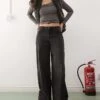 Noisy May Andy Low Rise Wide Leg Jeans In Washed Black For Women
