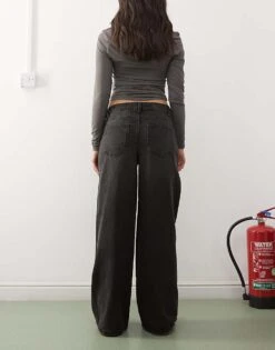 Noisy May Andy Low Rise Wide Leg Jeans In Washed Black For Women -Noisy May Shop 207376654 3