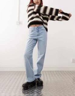 Noisy May Pixie High Waist Boyfriend Jeans In Light Blue Wash For Women Light Blue Denim