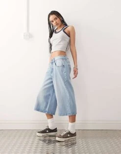 Noisy May Denim Culottes In Light Blue Wash For Women Light Blue Denim