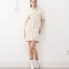 Noisy May Rolled Sleeve Denim Mini Dress In Cream For Women Birch