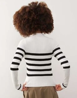 Noisy May High Neck Ribbed Jumper In Cream With Black Stripe For Women Sugar Swizzle -Noisy May Shop 207417320 4