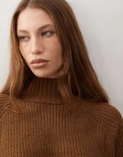 Noisy May High Neck Knitted Mini Dress In Dark Brown For Women Partridge -Noisy May Shop 207417331 3