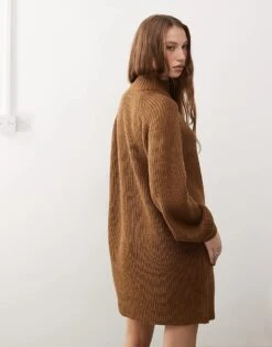 Noisy May High Neck Knitted Mini Dress In Dark Brown For Women Partridge -Noisy May Shop 207417331 4