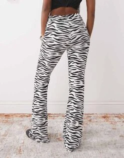Noisy May Jersey Flare Trouser In Zebra For Women -Noisy May Shop 207427479 4
